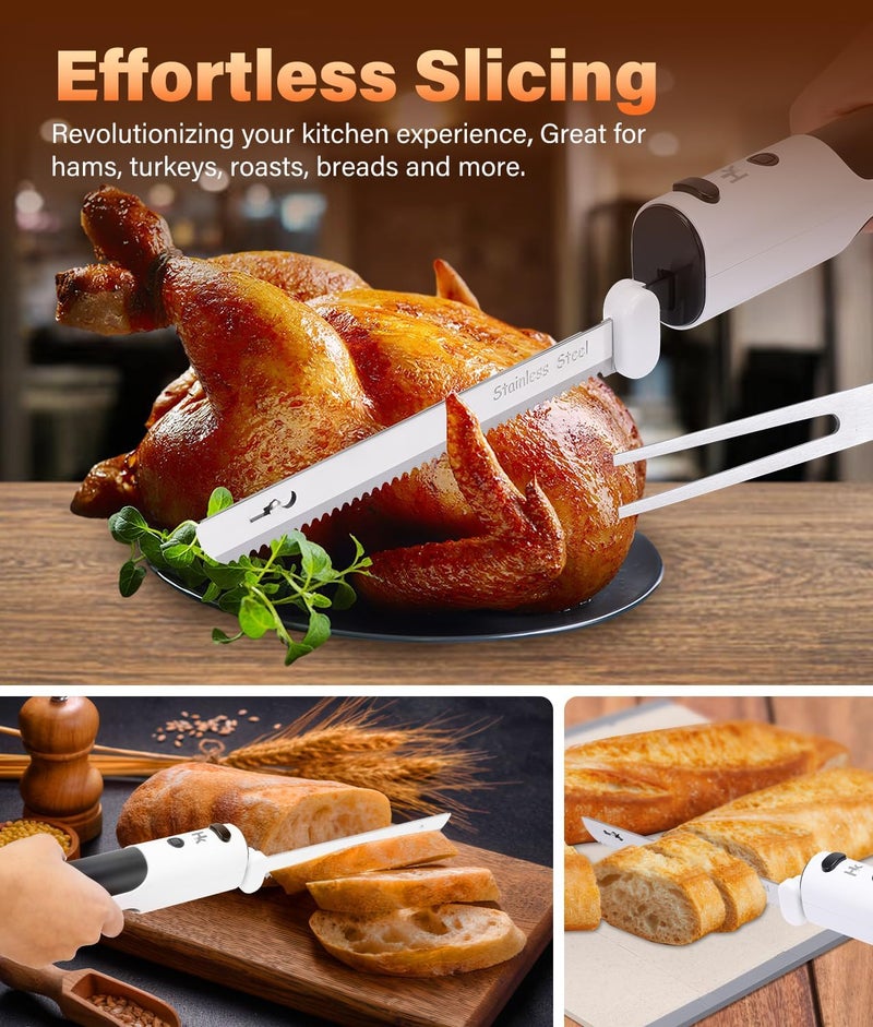 H & K Cordless Electric Knife for Carving Meats, Poultry, Bread, Crafting Foam & More, Included Dual 304 Stainless Steel Blades, Fork, Foldable Cutting Board - Image 2